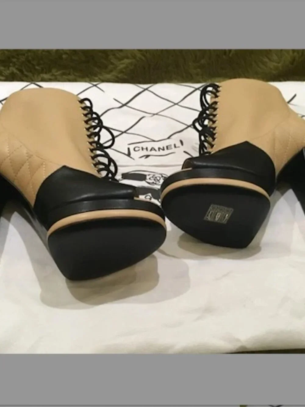 New Chanel Leather Boots Quilted Leather Lace-up Open Boots SZ 36EU